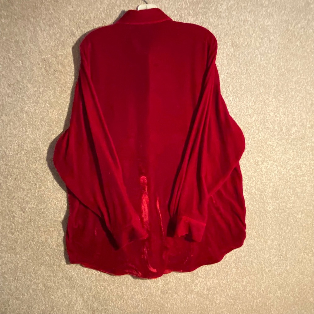 Lauren Ralph Lauren Rayon Silk Shirt Womens Large Red Silk Blend Crest - Picture 6 of 10